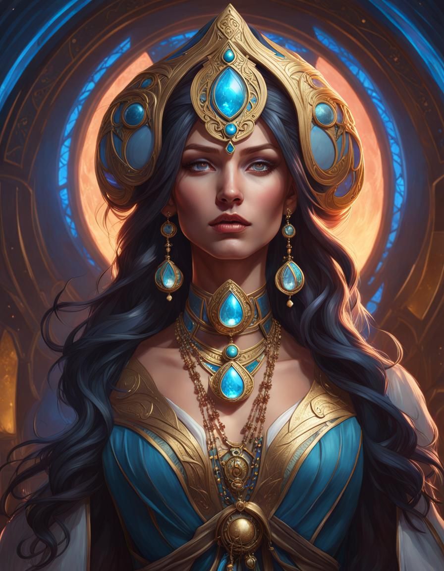 Detailed Portrait of a Moon Priestess
