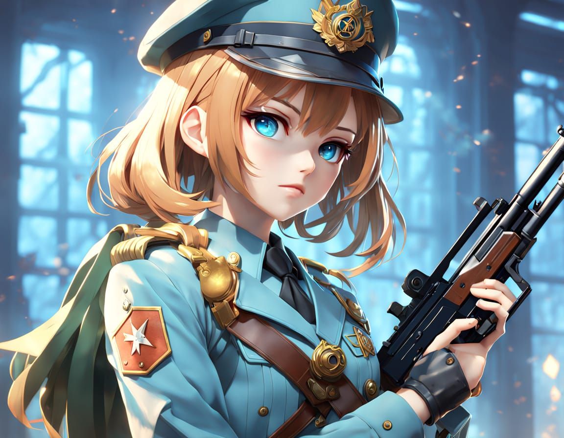 Anime Sci-Fi Portrait: Girl in WW2 Uniform