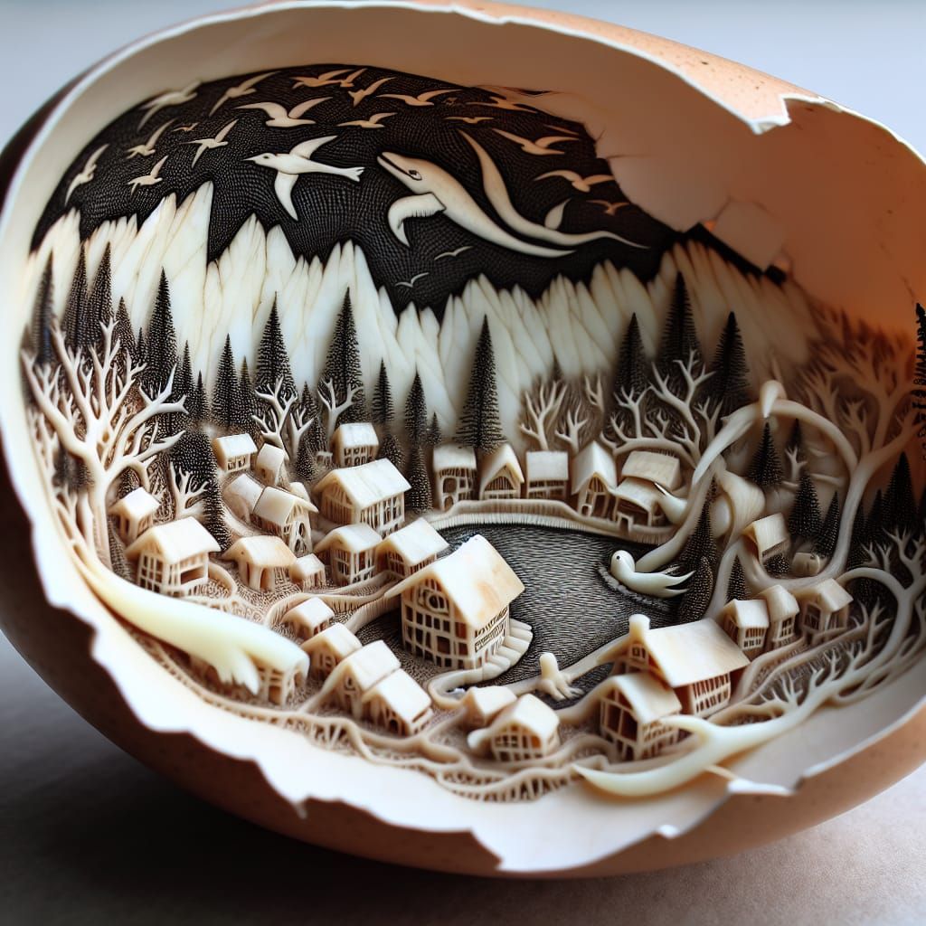 Scrimshaw Carving Reveals Miniature World in Eggshell
