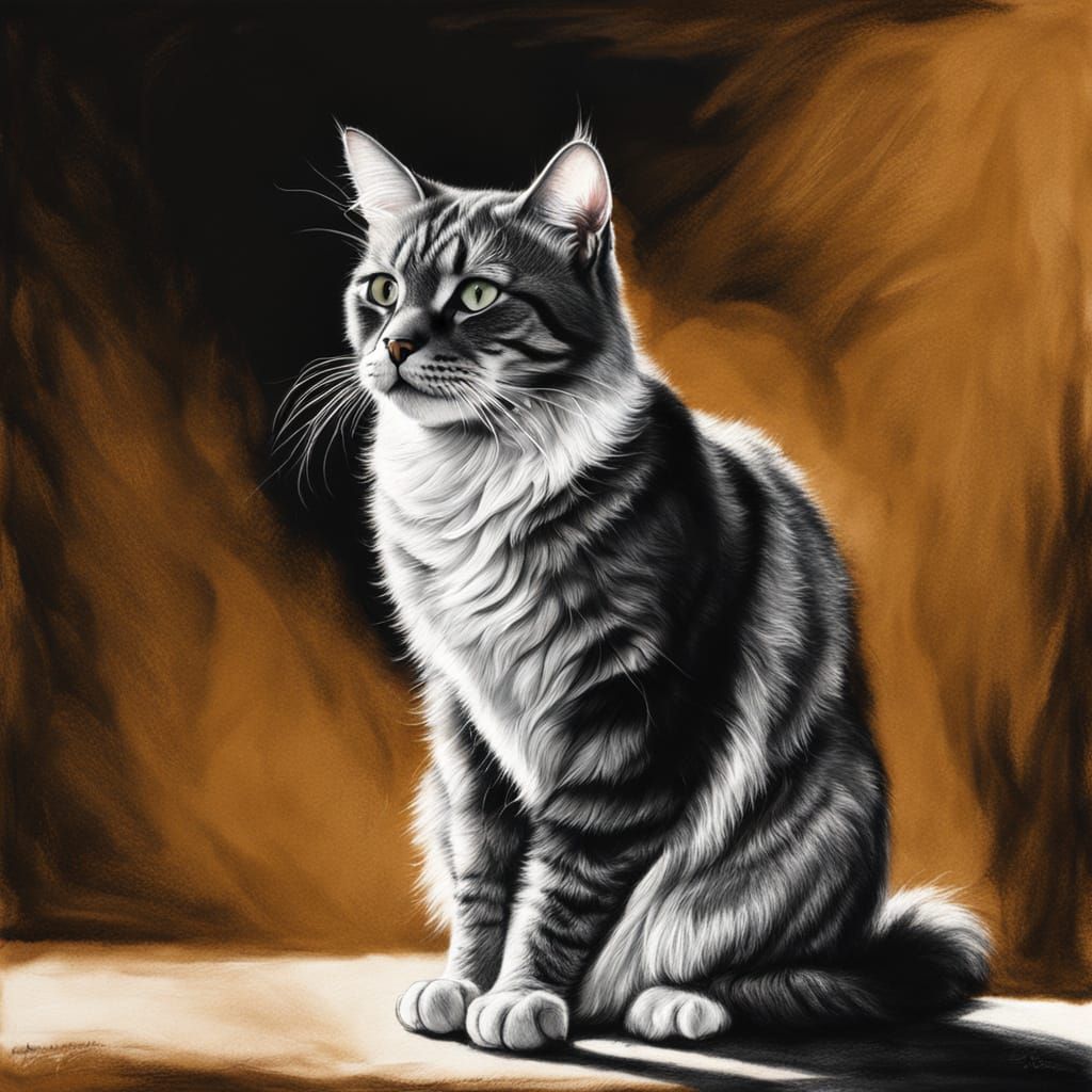 Hyperdetailed Charcoal Drawing of a Beautiful Cat