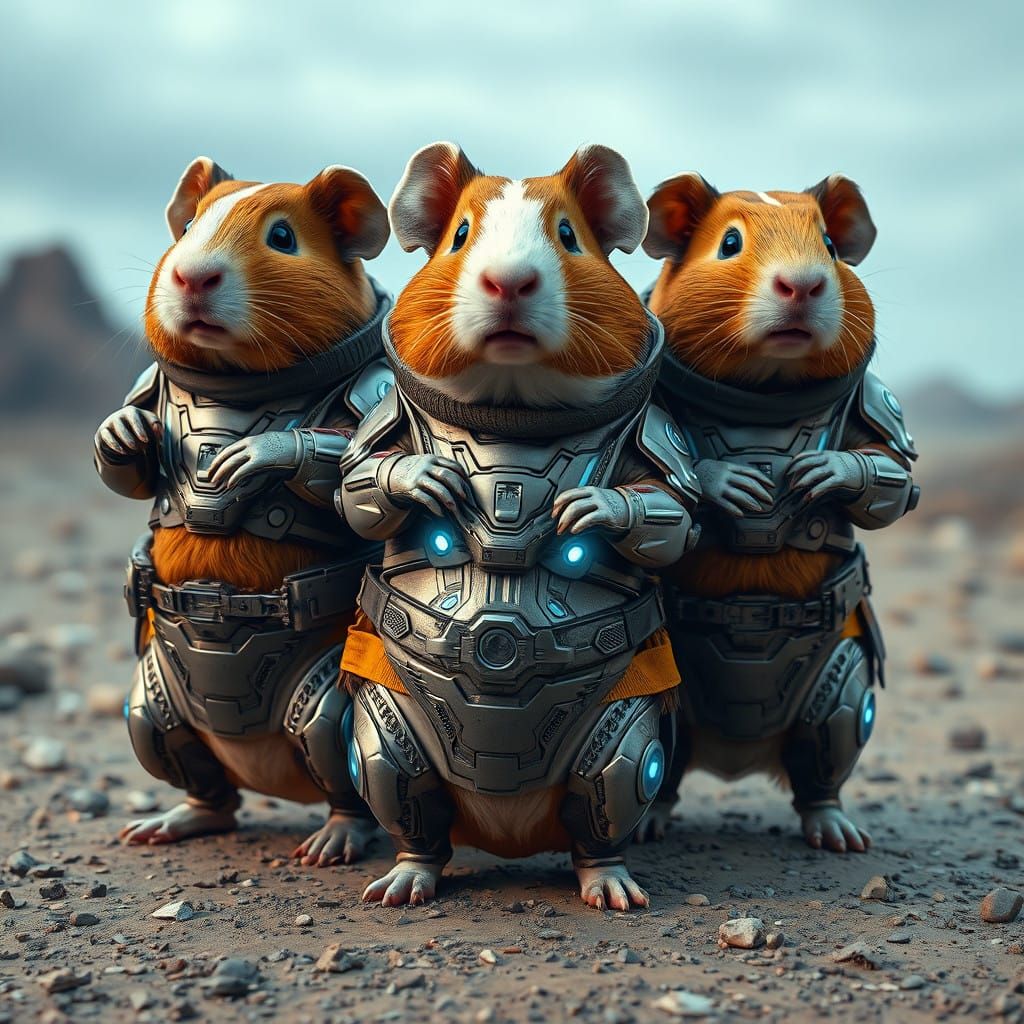 Heroic Guinea Pigs in Futuristic Power Armor