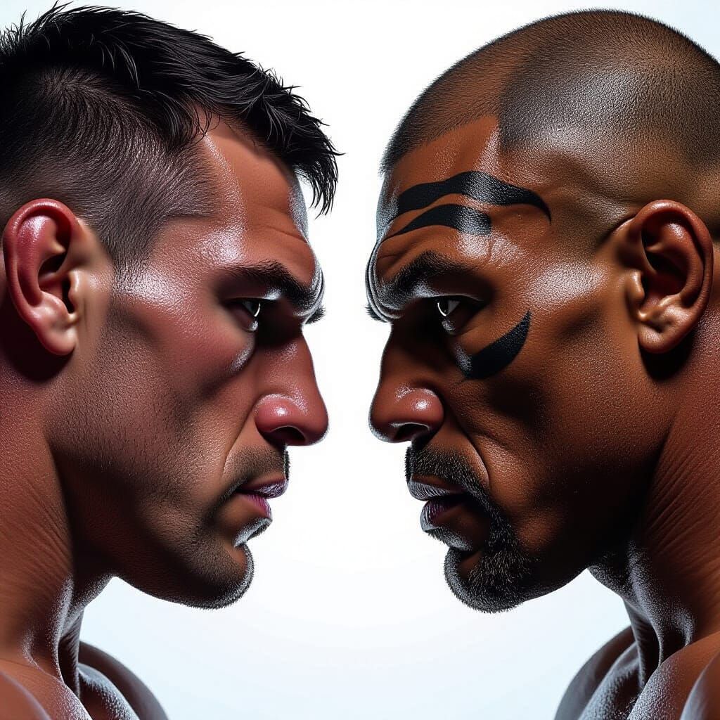 UFC Face-Off Poster: Man vs Mike Tyson in Dramatic Lighting