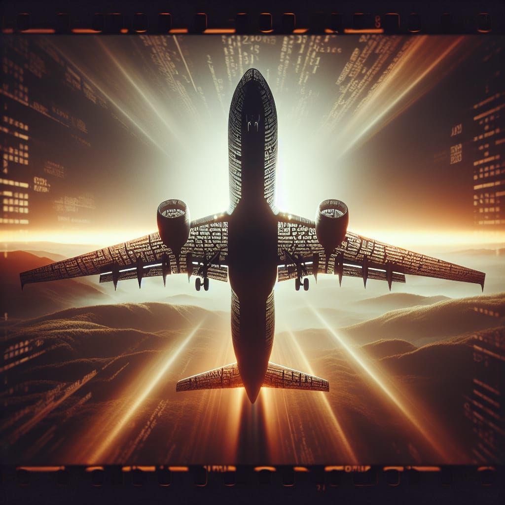 Airplane Made of Words in Cinematic Style