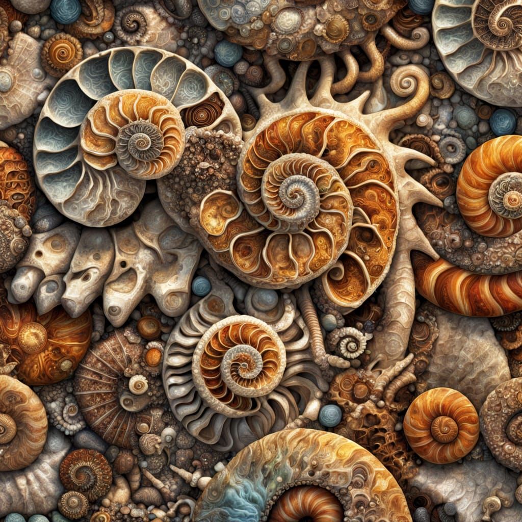 Epic Ammonite Beachscape in Hyper-Realistic Detail