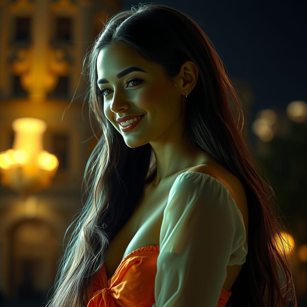 Elegant Greenland Girl in Mini Dress at Night