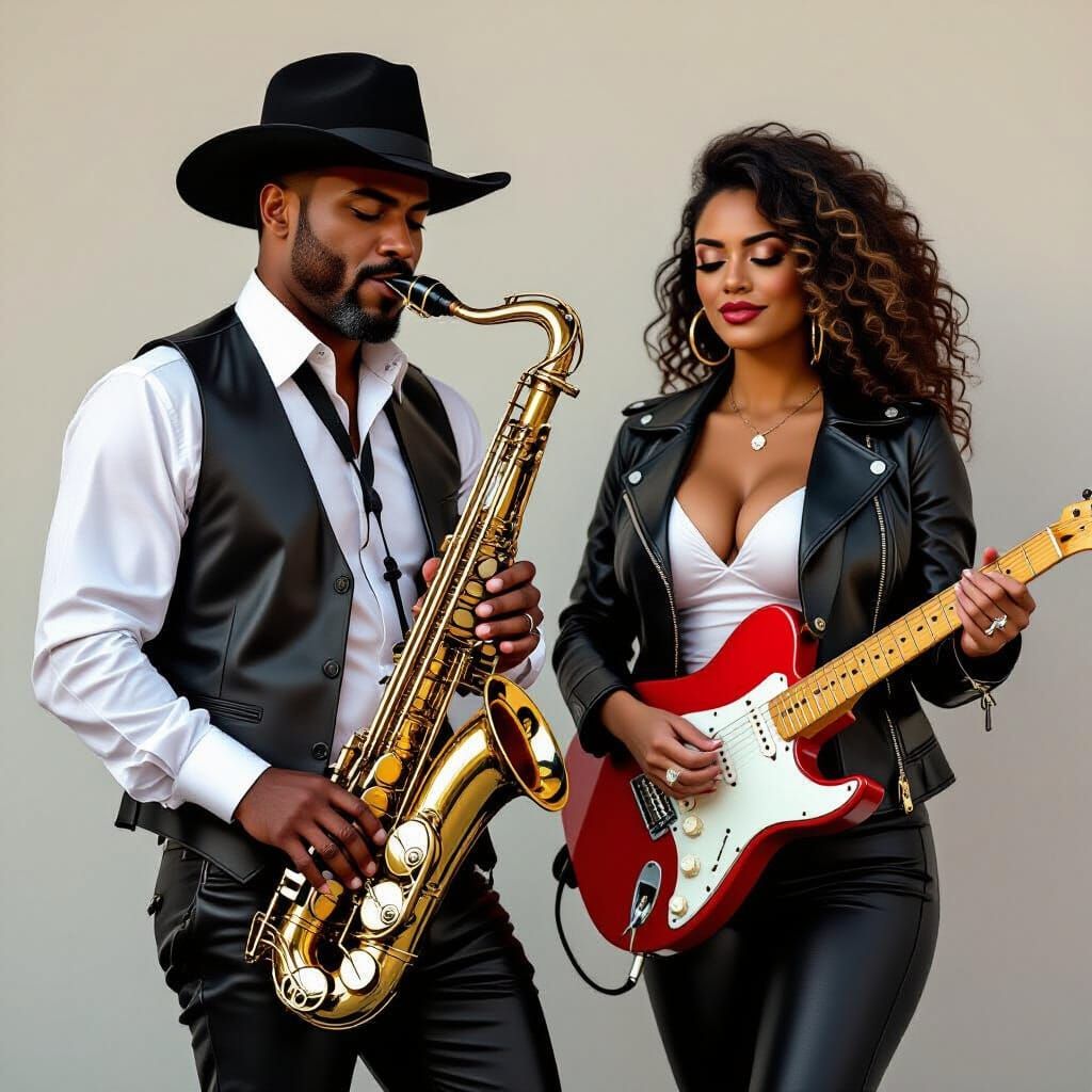 Afro-Caribbean Man and Latina Woman in Retro Style