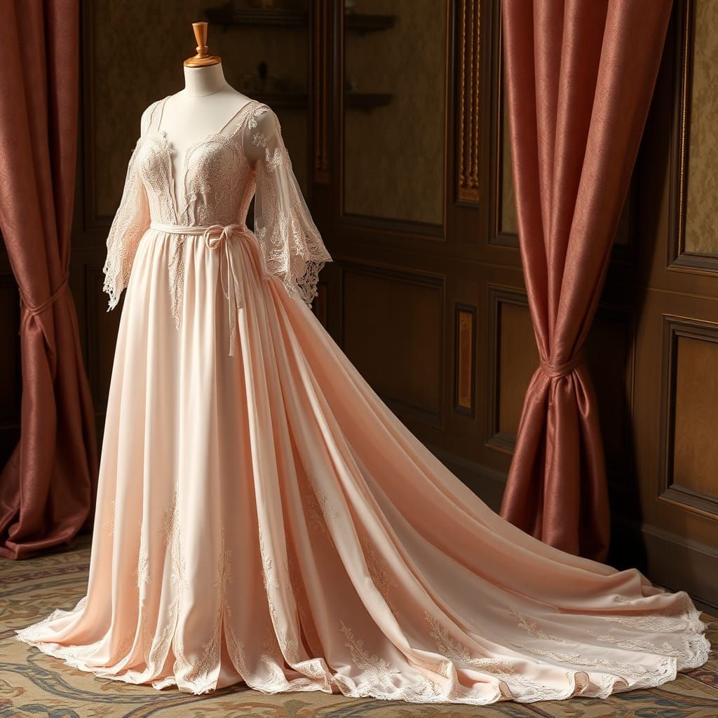 pink silk lace vintage haute couture nightgown