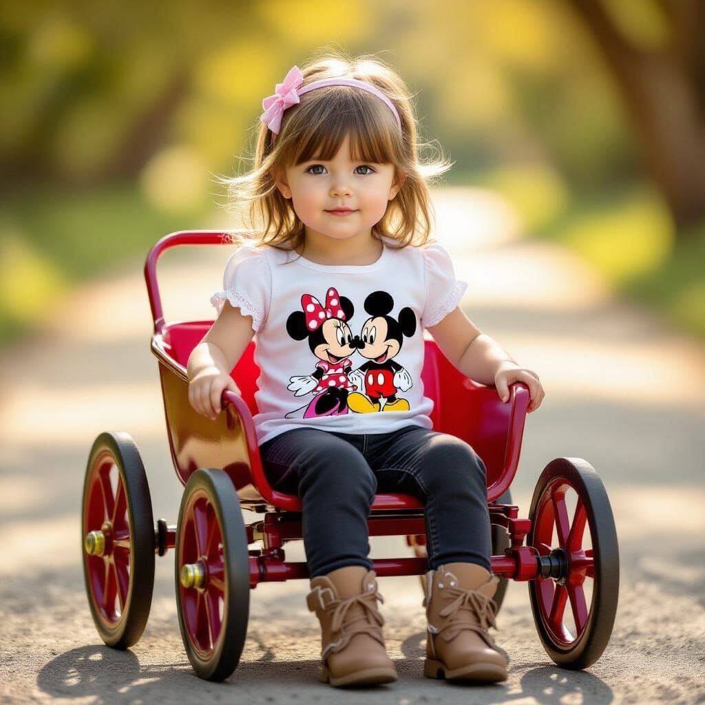 Beautiful Girl Rides Vintage Buggy in Photorealistic Style