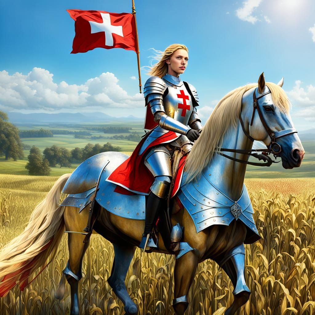 Templar Knight Girl Rides Through Harvest Field