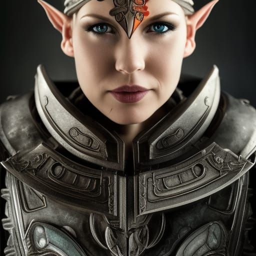 Elf in Cog Armor: Professional Color Portrait