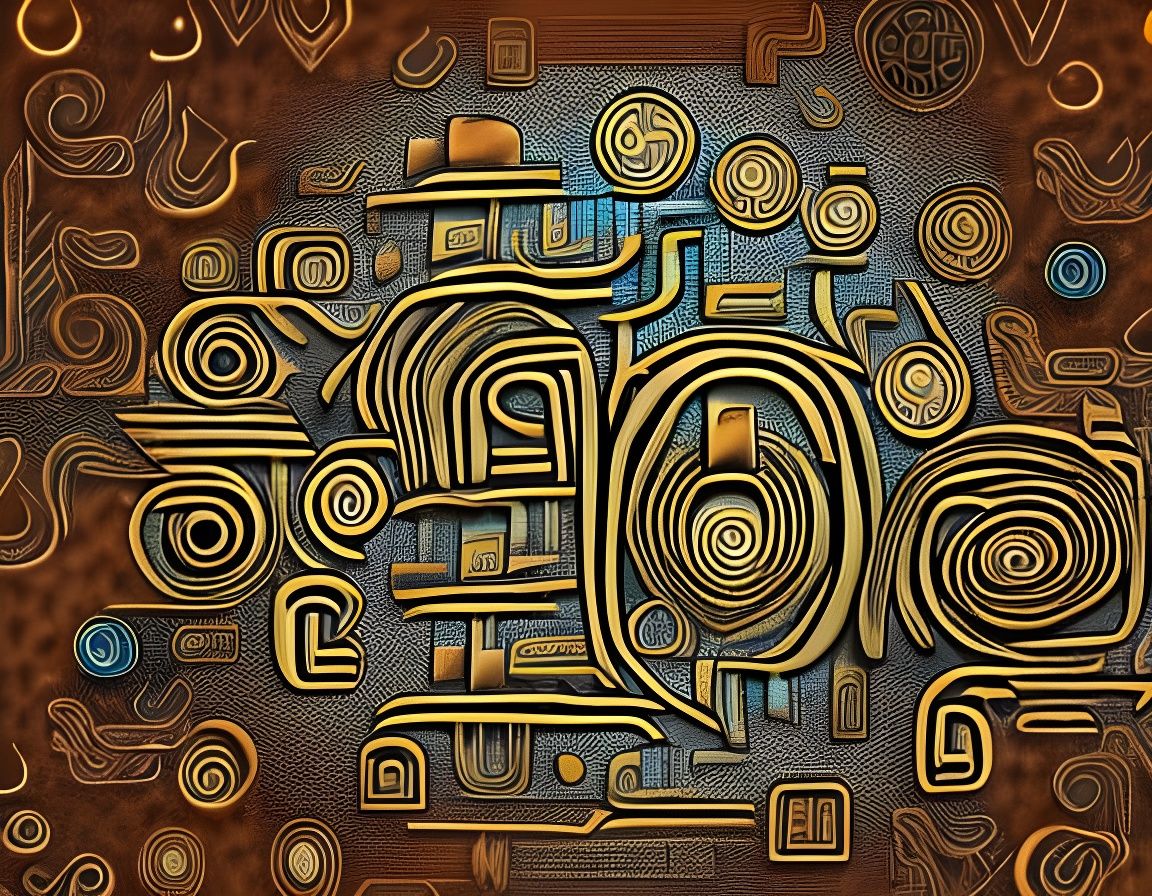 Abstract Hieroglyph Cave Painting in Neo-Cubism Style