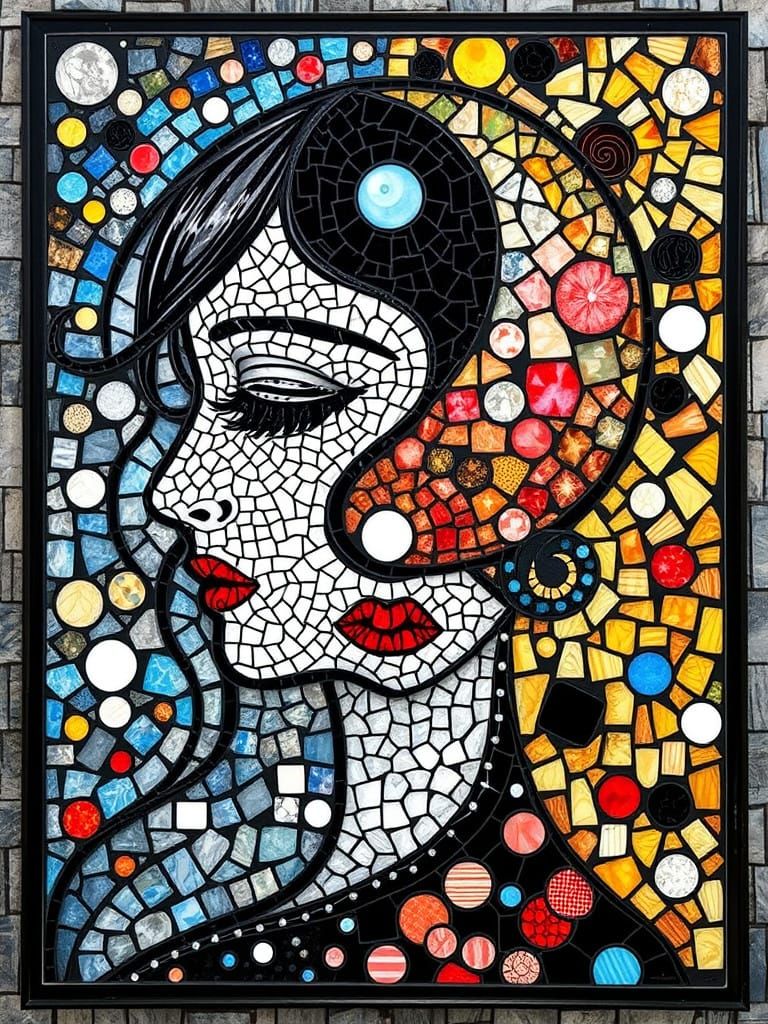 Cyborg Goddess Entwined in Colorful Yin Yang