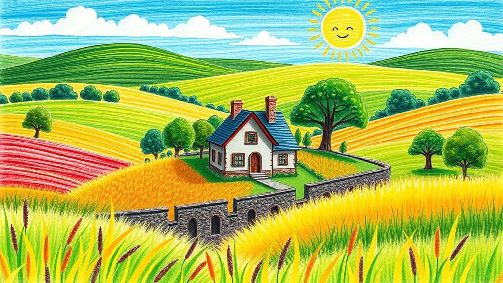 Colorful Country Home in Crayon Style