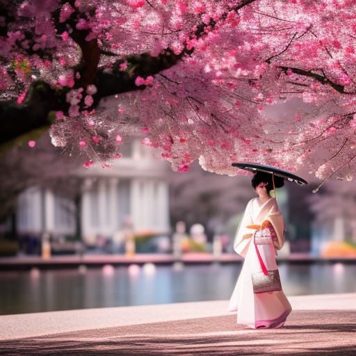 Geisha with Cherry Blossoms in Macro Photography