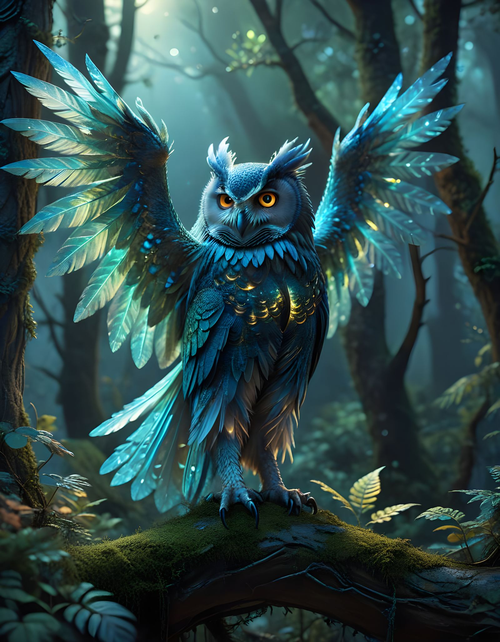 Mystical Dragon Owl in Soft, Ethereal Light