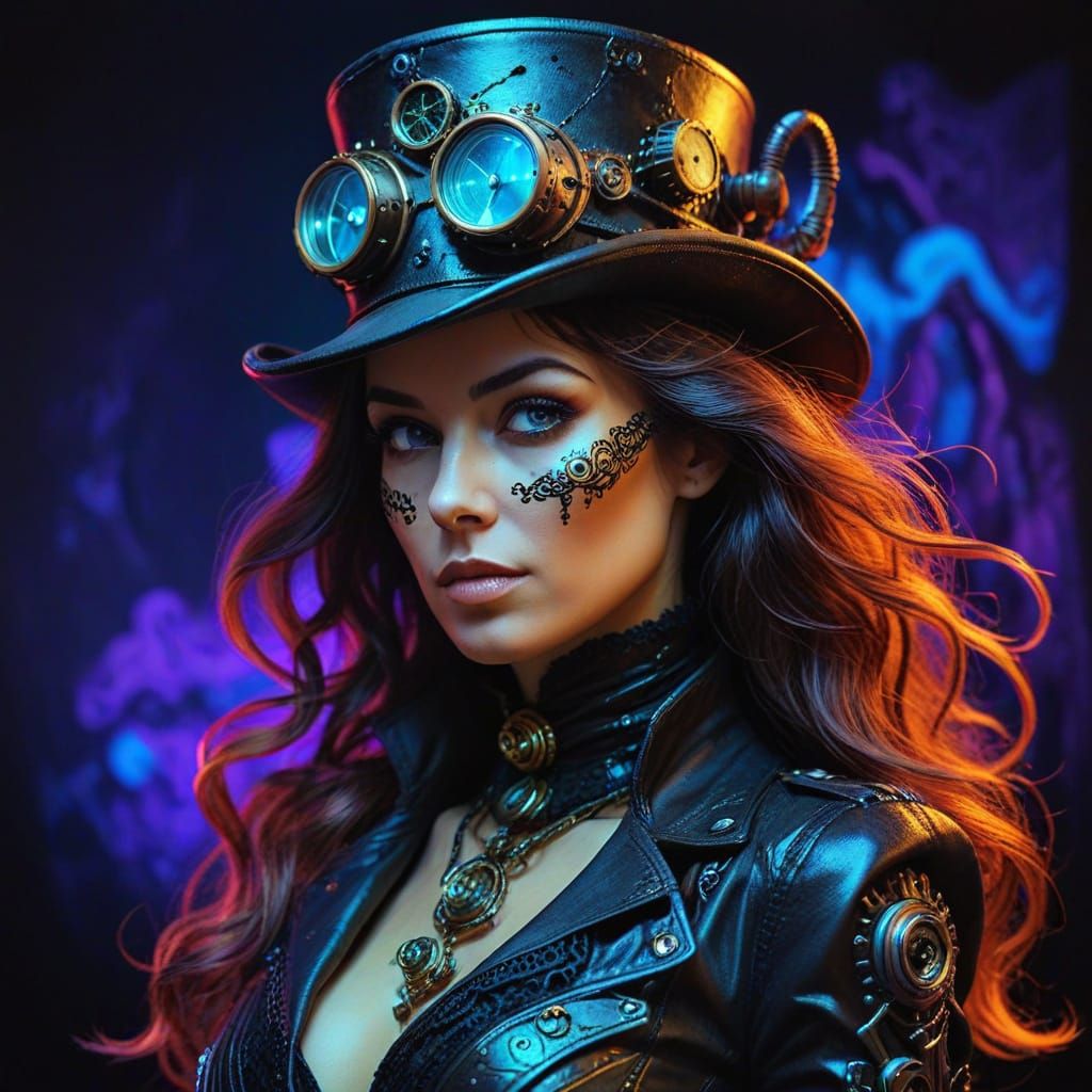 Steampunk Woman: Blacklight Acrylic Portrait