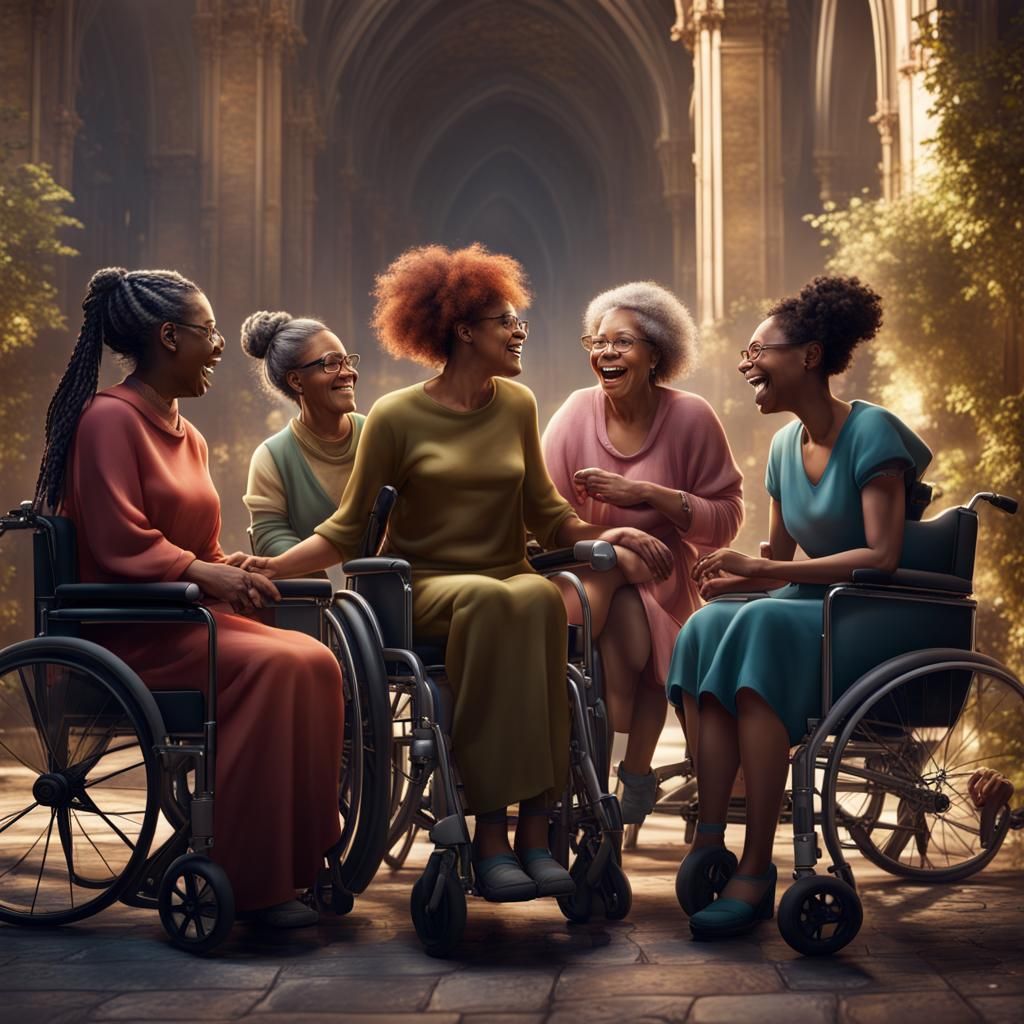 Happy Disabled Women Chatting in Detailed Matte Painting