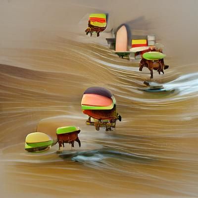 Hamburgers Surfing in a Village