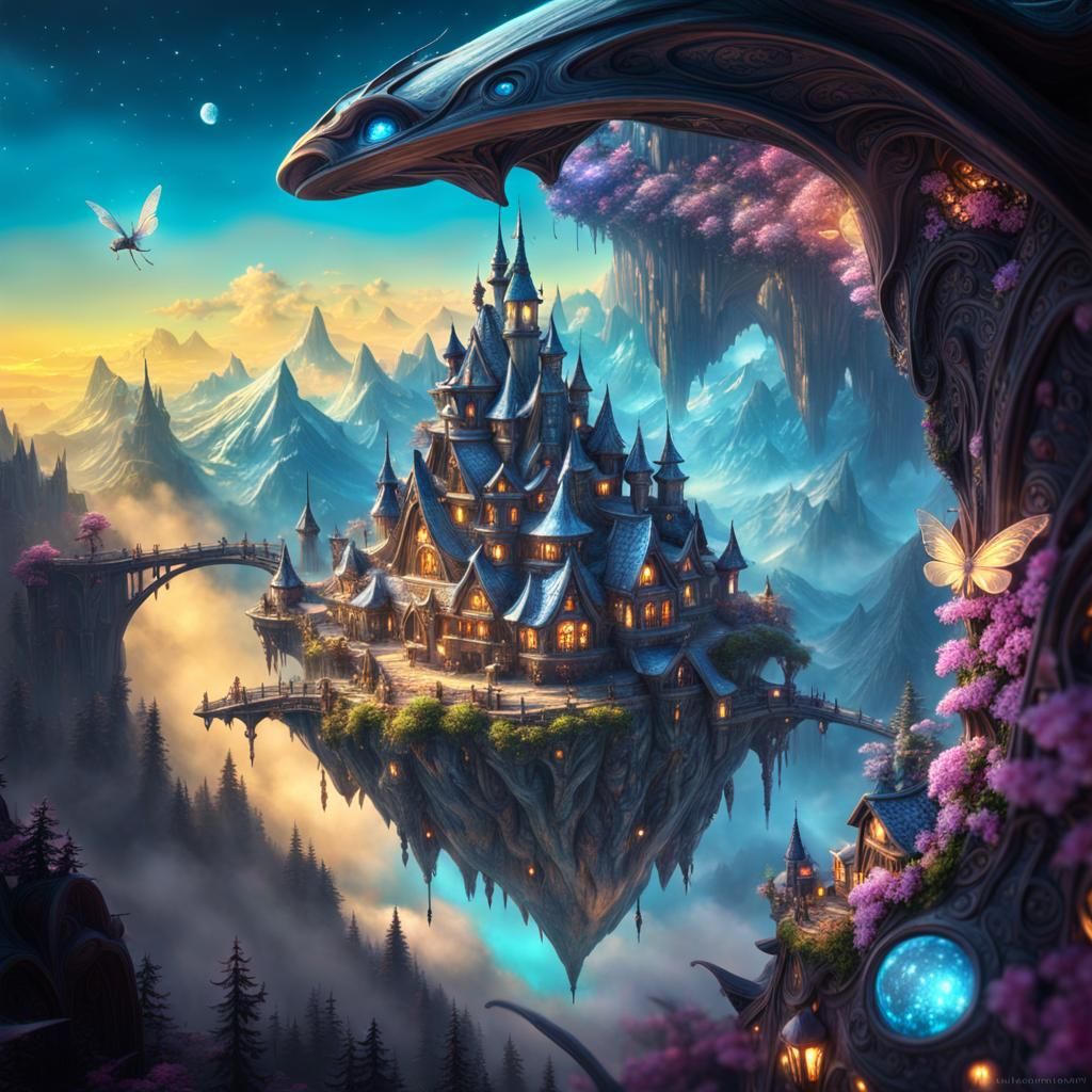 Ethereal Fairy Village with Glass Buildings