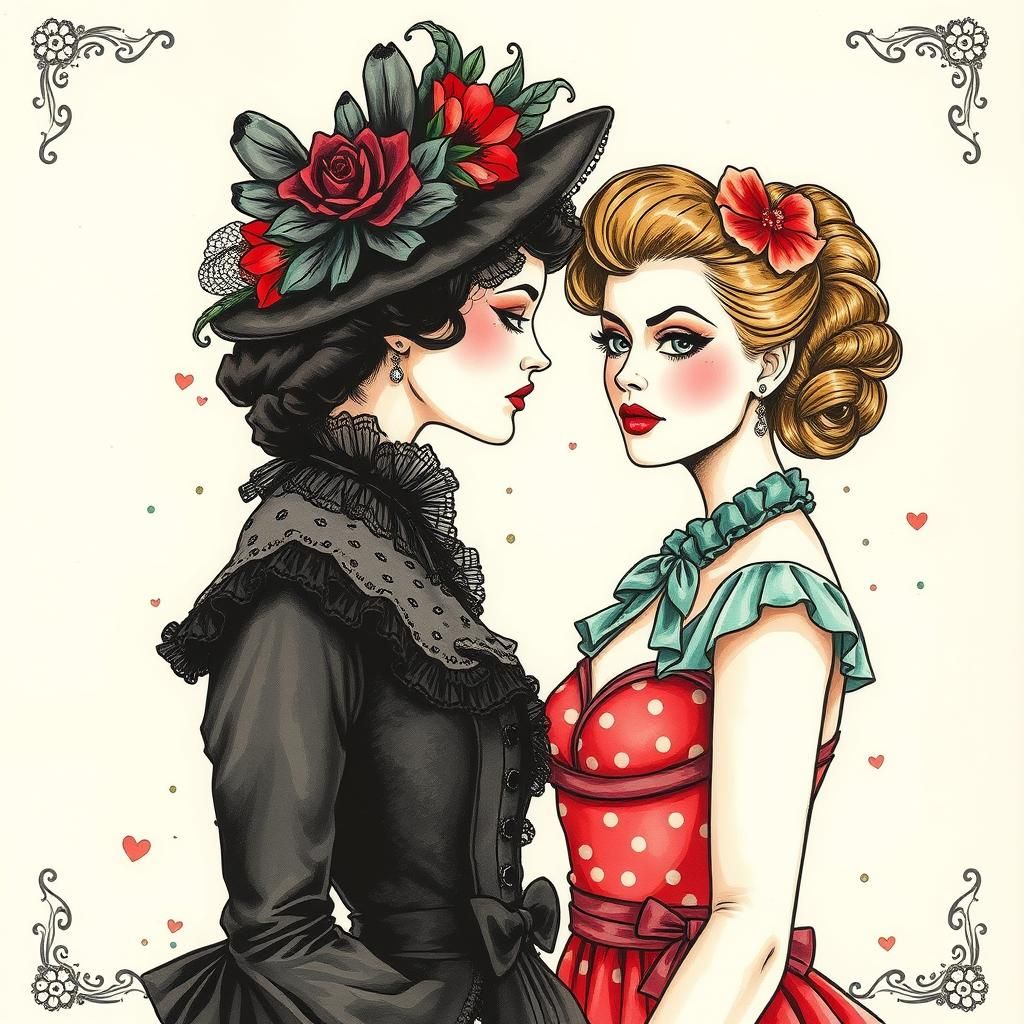 Decadent 1890s Girl Meets 1950s Pinup in Watercolor