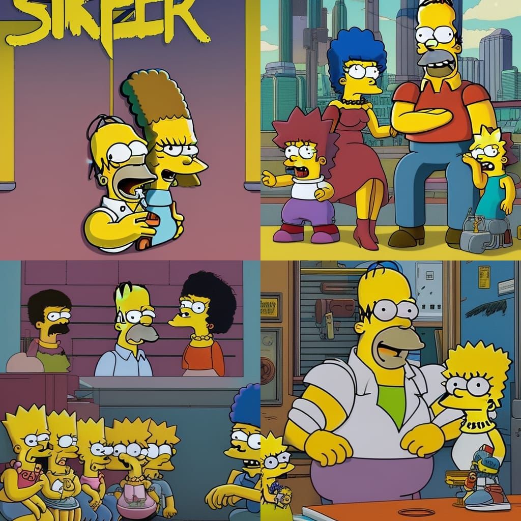 The Simpsons in Cyberpunk 2099 Neon City