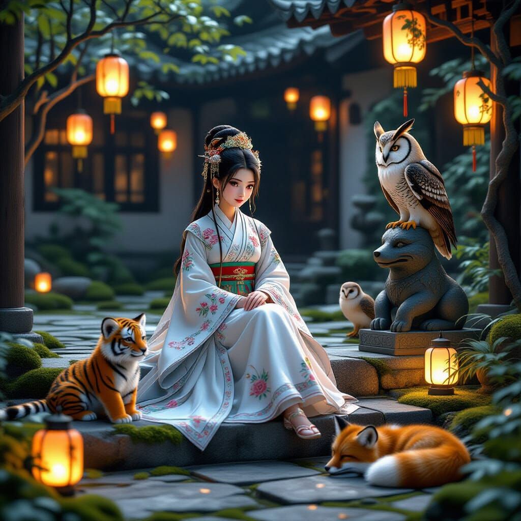 Princess in Courtyard with Animals, Guweiz Style