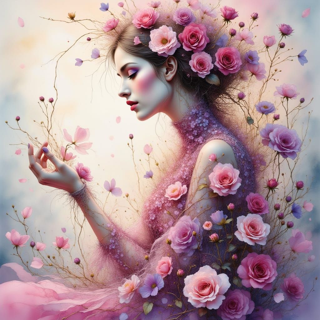 <lora:Ink Poet:1.0> A breathtaking surreal woman in a full l...