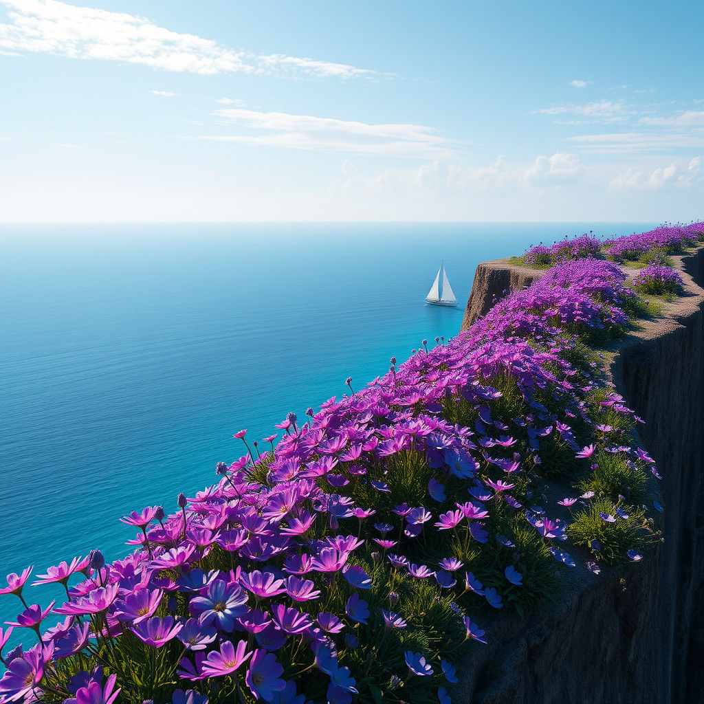 Purple and Blue Flowers on a Cliffside
