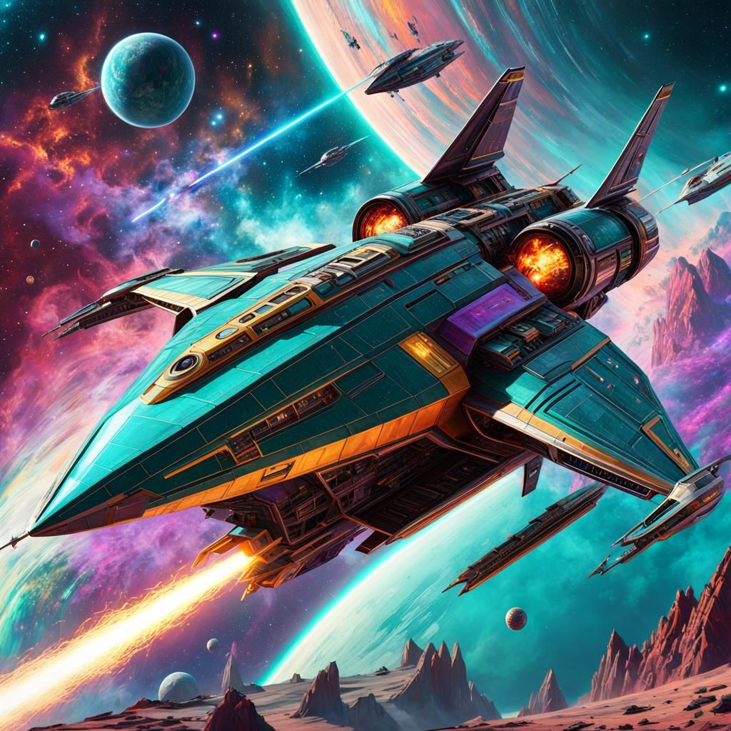 Futuristic Spaceship in Nebula: Geometric Octane Render