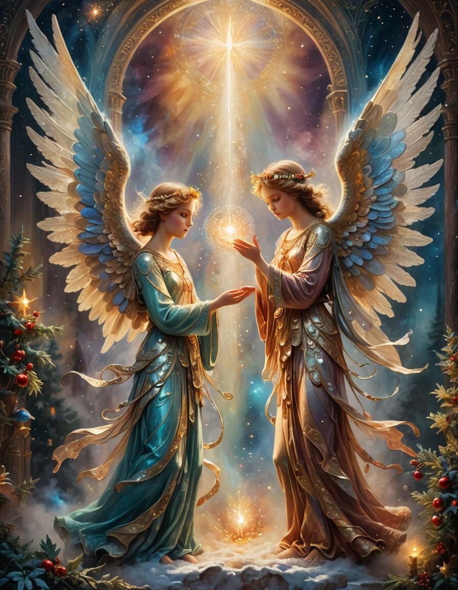 Christmas Angels in Art Deco Fantasy Style