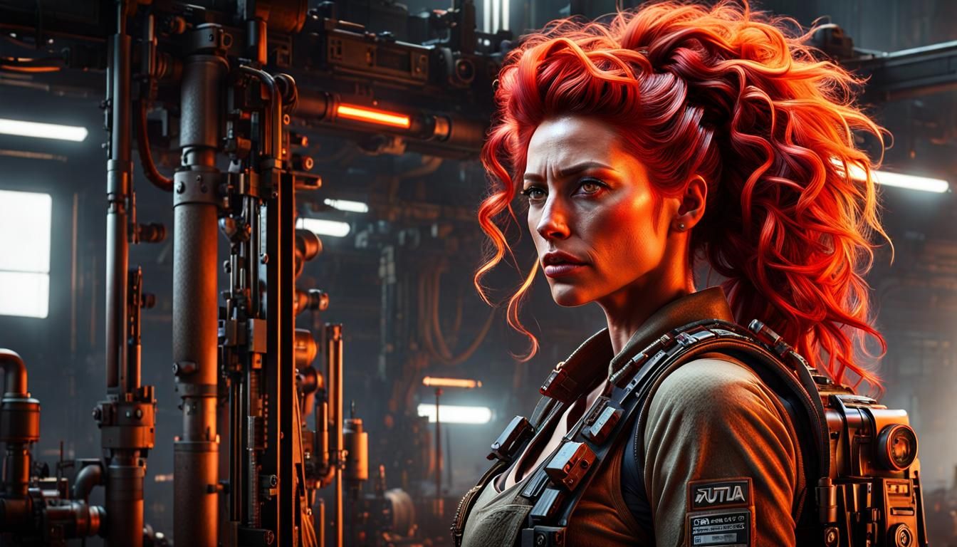 Curvy Engineer in Post-Apocalyptic Cyberpunk Workshop