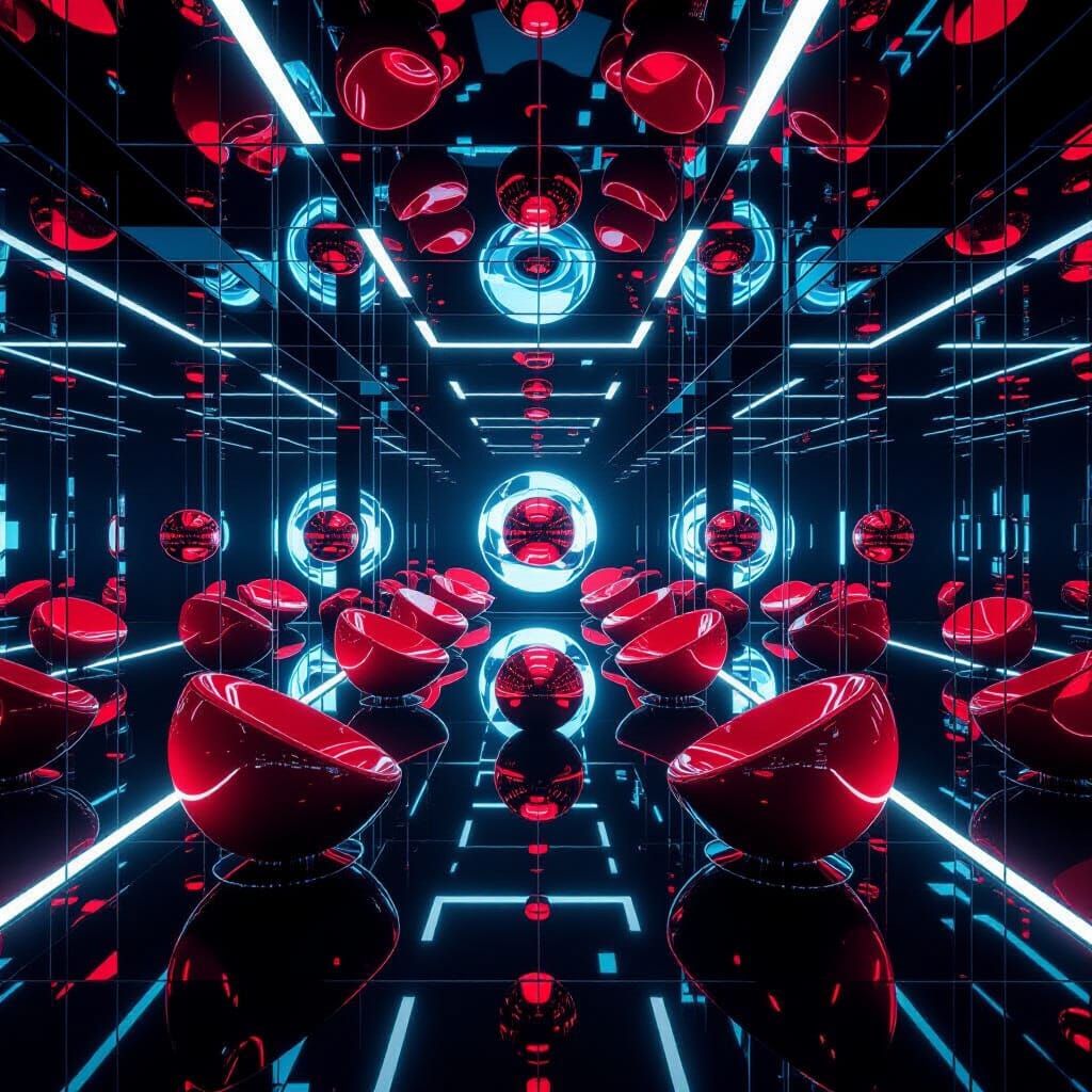 Infinite Reflections in Futuristic Red Room