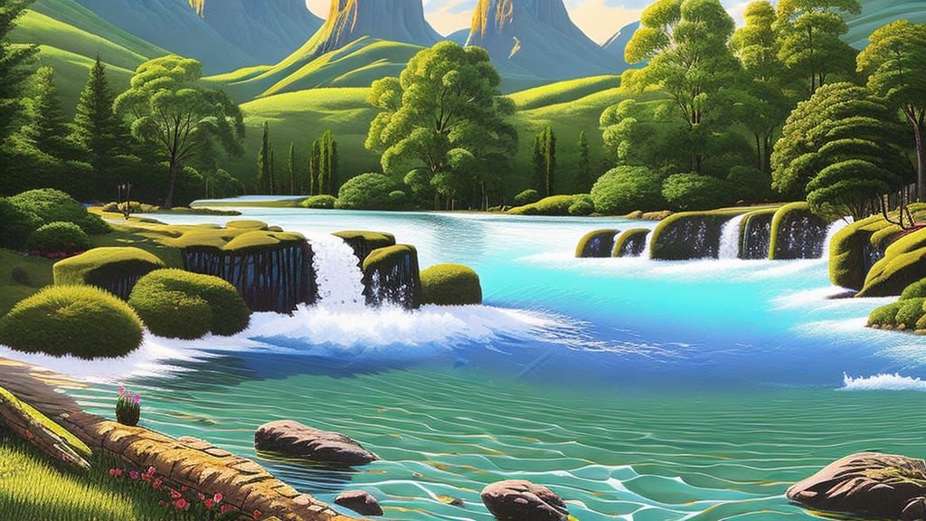 Hyperrealistic Lake Landscape with Aurora in Kinetic Pointil...