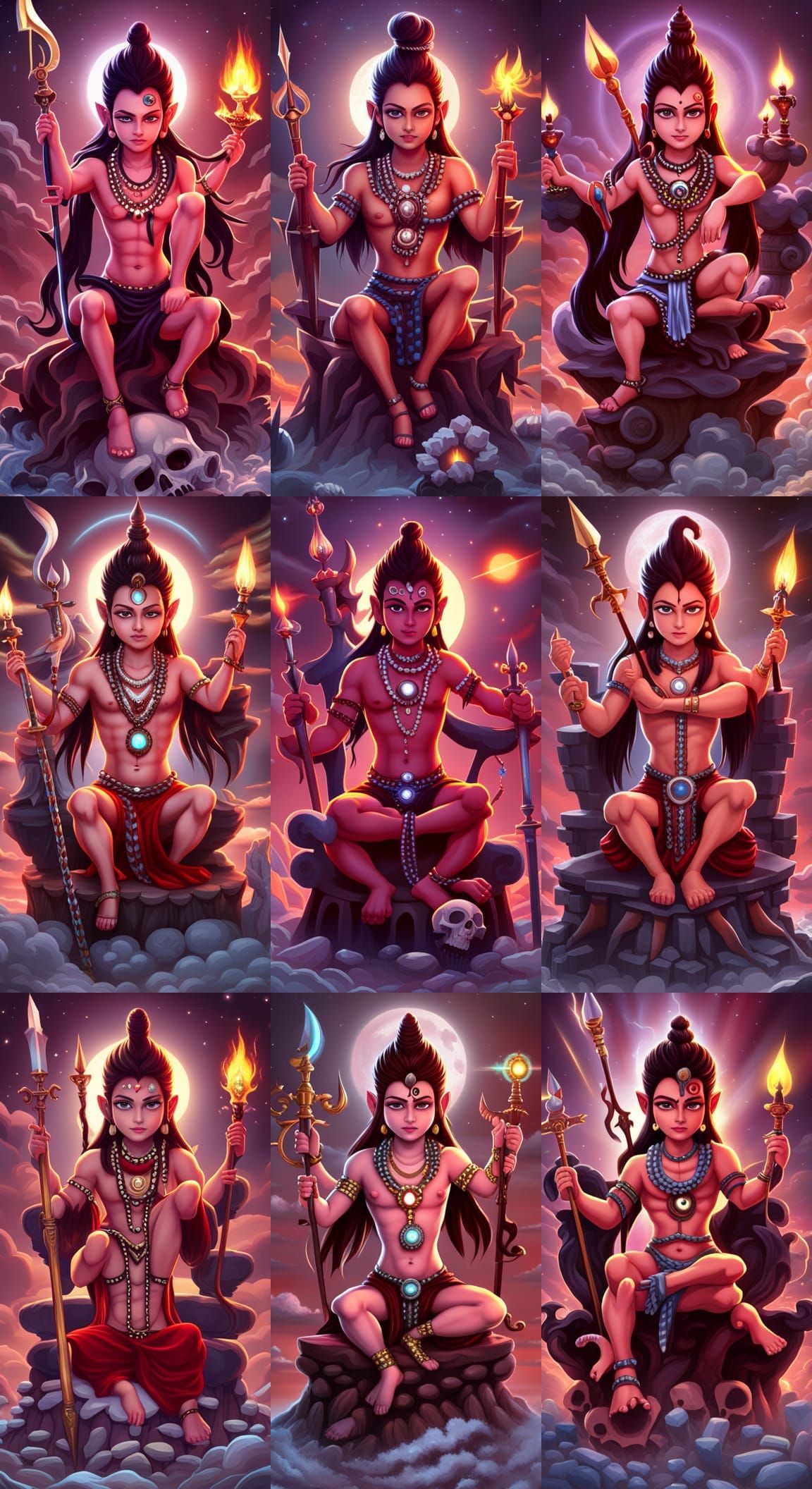 Chibi Lord Shiva on Skull Throne, Digital Art