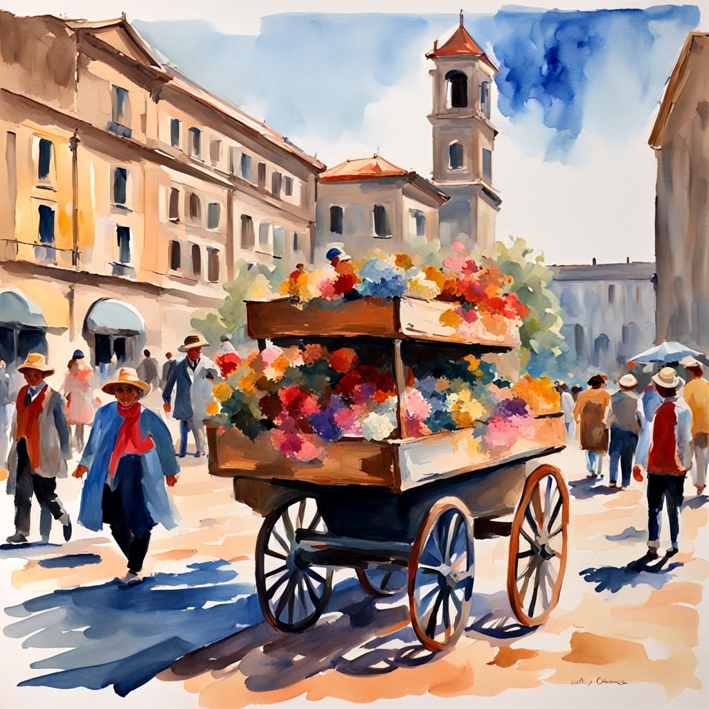 Impressionist Gouache Painting of People