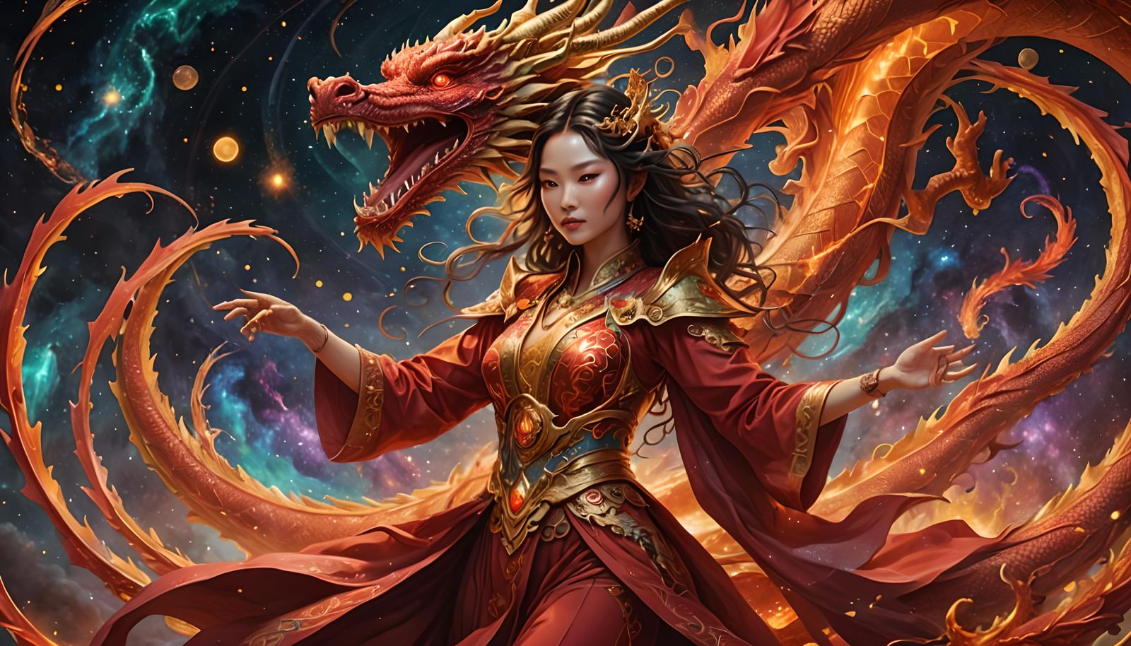 Red Dragon Goddess in Galactic Vortex