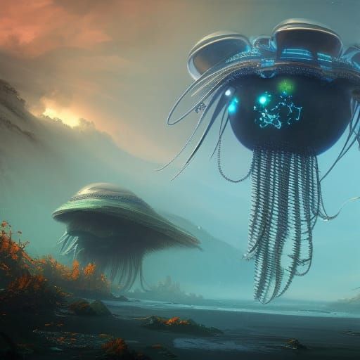 Mecha Jellyfish Seeds Life: Digital Art