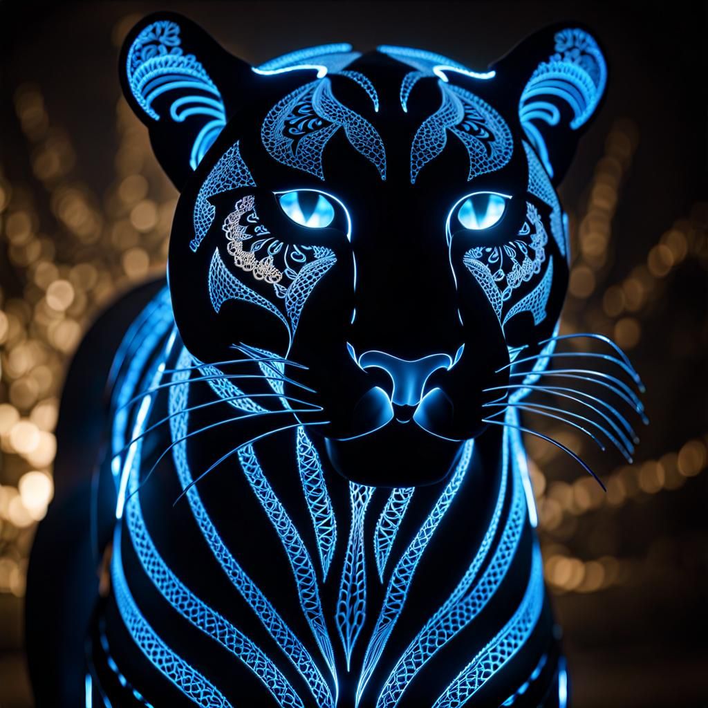 Bioluminescent Lace Panther in Photorealistic CGI