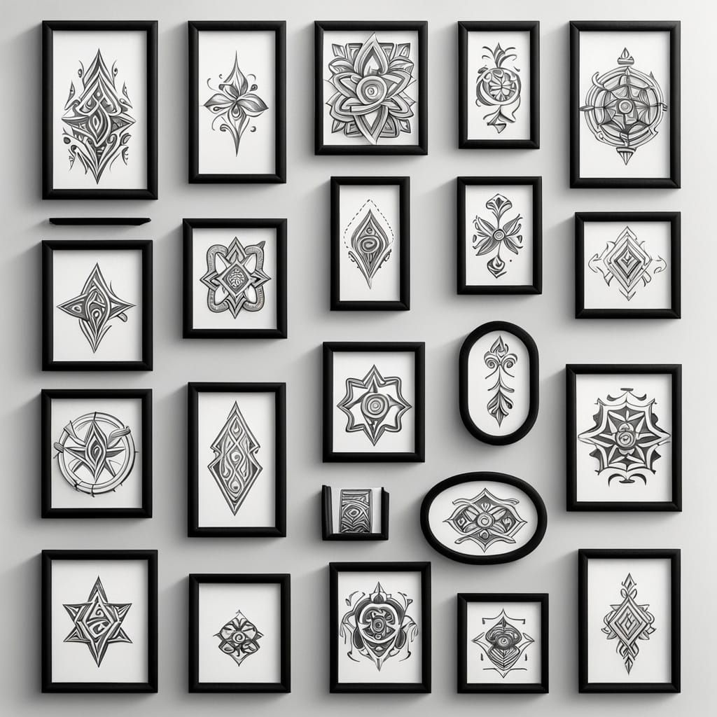 Tribal Tattoo Pattern Samples in Frames