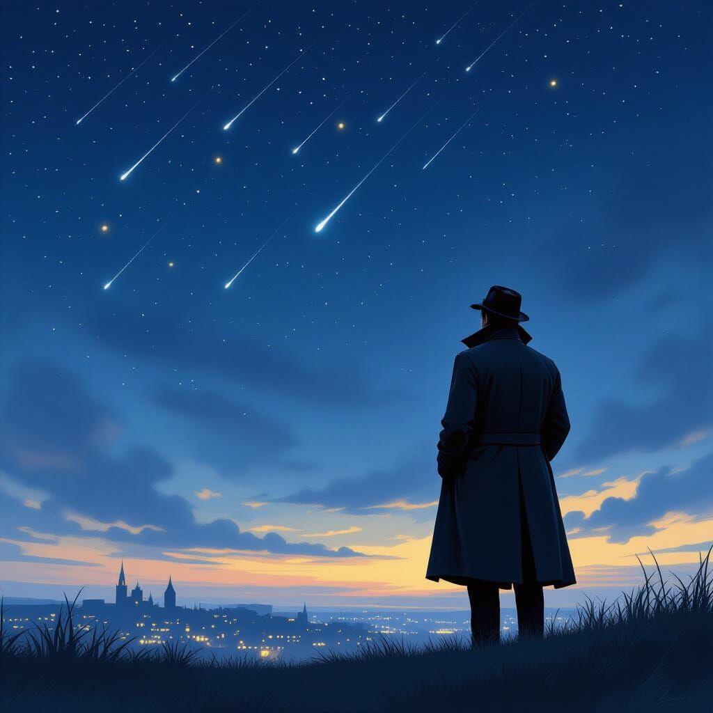 Sherlock Contemplates Starry Sky in Painterly Style