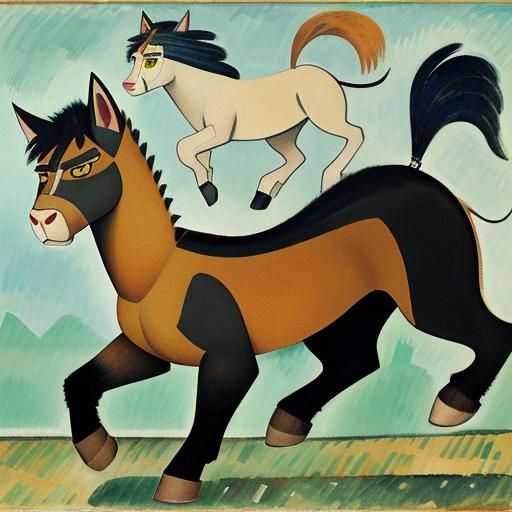 Cat-Centaur Hybrid in Modigliani and Braque Style