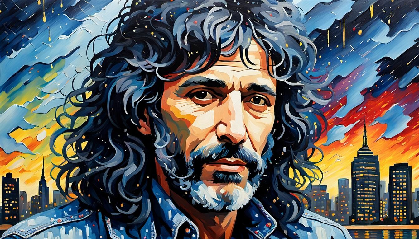 Cat Stevens Portrait in NYC, Pop Art Watercolor