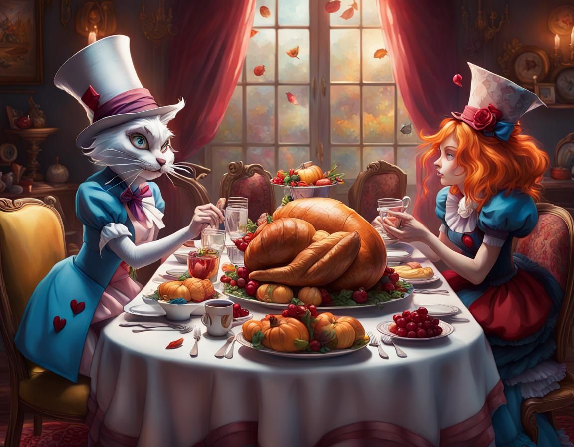 Alice in Wonderland Thanksgiving Feast: Digital Art