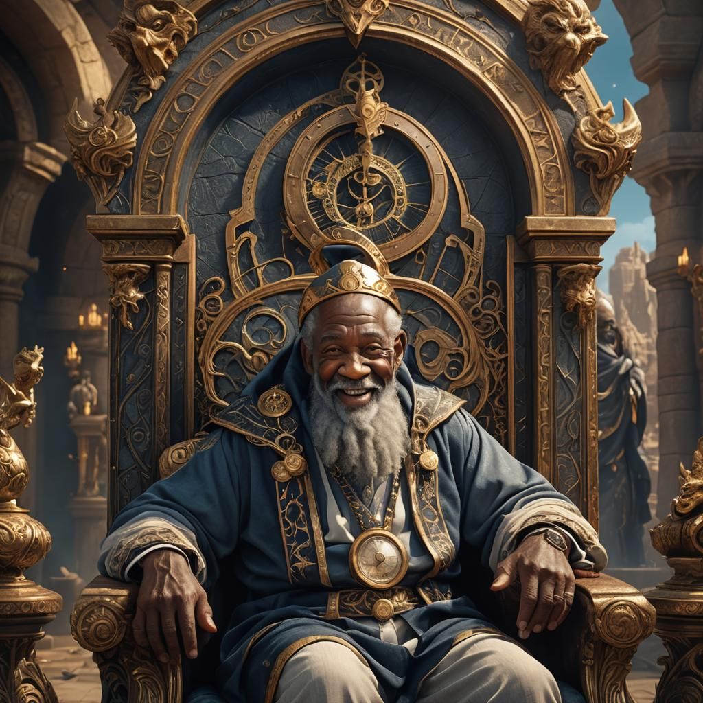 Wise Father Time on His Throne: Fantasy Art
