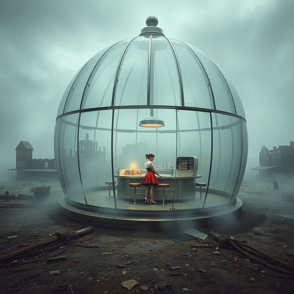 Diner Terrarium in Wasteland, Photorealistic Rendering