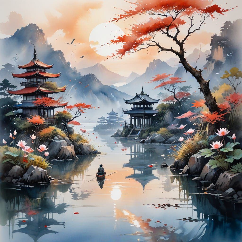 Lake Biwa at Dawn in Japanese Serenity