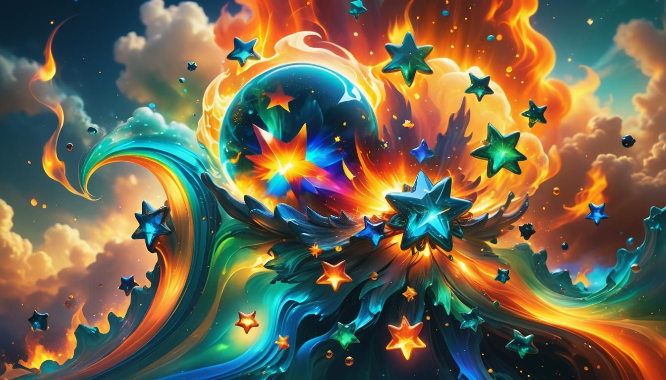 Bioluminescent Gemstone Surrounded by Swirling Flames