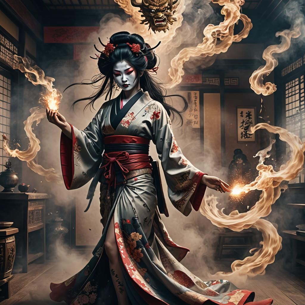 Geisha Possessed by Oni Spirit: Digital Art