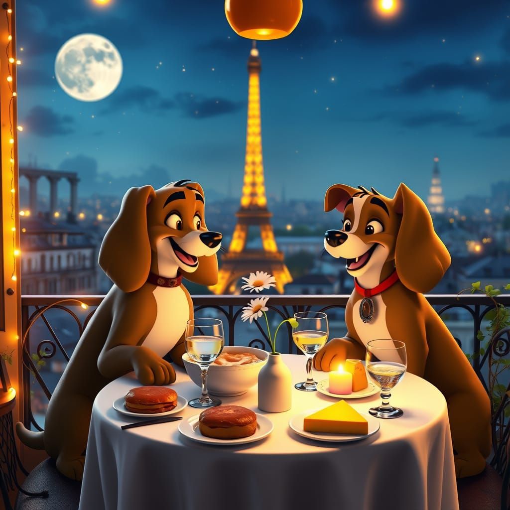 Romantic Parisian Rooftop Dinner with Lady and Tramp