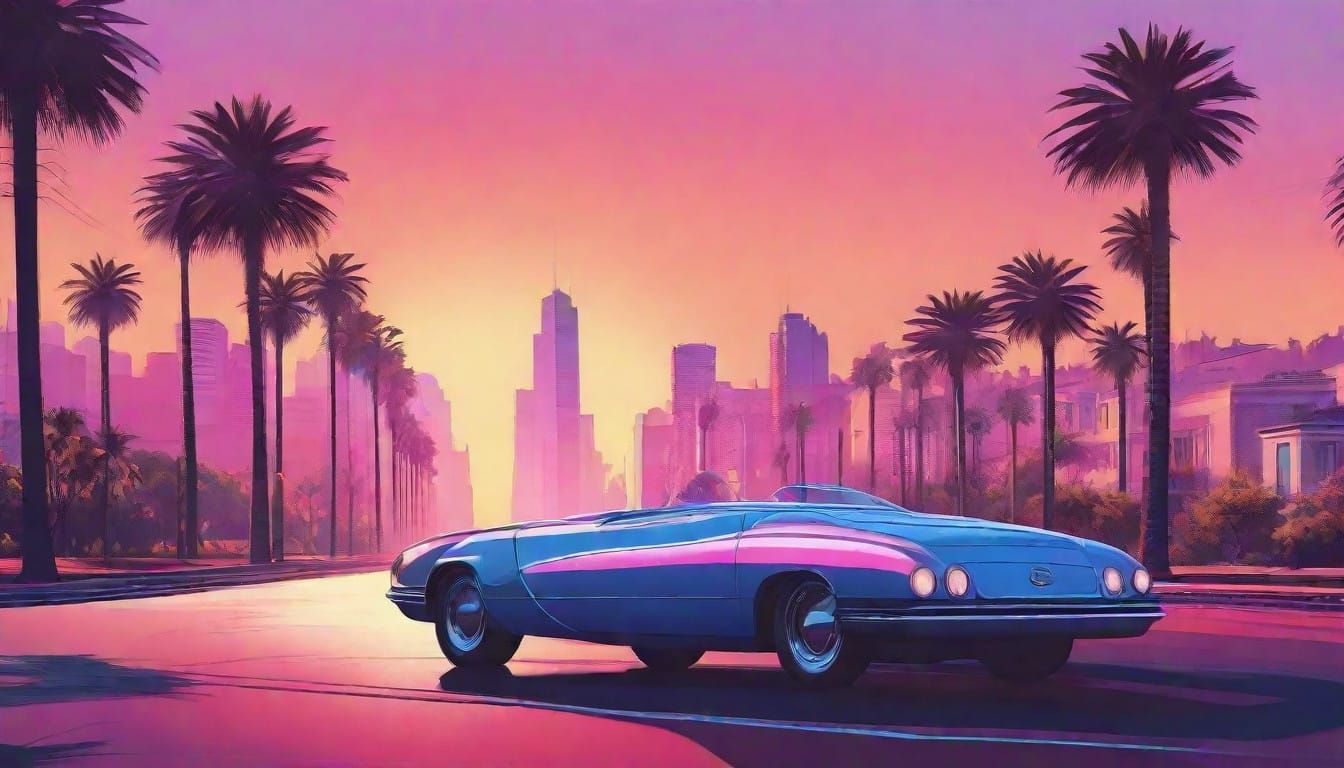 Retro-Futuristic Low Rider Cruises Down Palm-Lined Boulevard